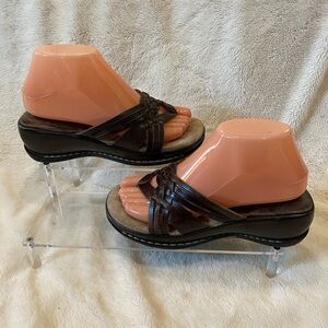MIA Brown Slip-on Leather Strappy Wedge Sandals Shoes 90s Y2K Size 6.5 M VGC